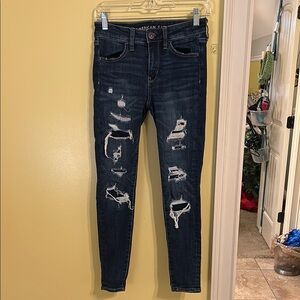 American Eagle Outfitters Women's Distressed Dark Blue Jeans